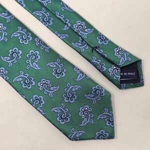 KLEIN EPSTEIN & PARKER SILK TIE GREEN BLUE FLORAL FOULARD SATIN 2.75" X 59"